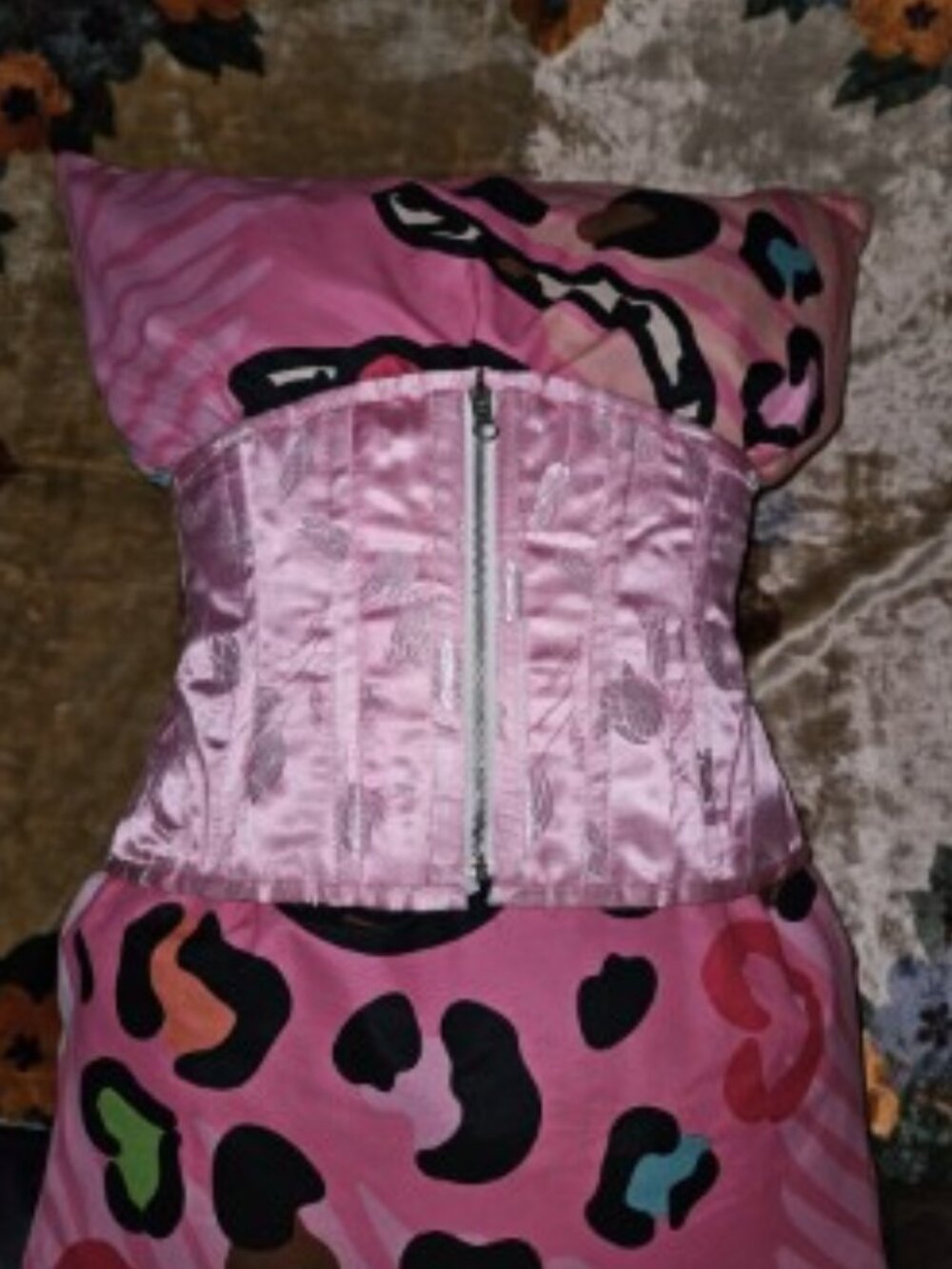 Pink Satin Front-Zip Waist Cincher Corset
